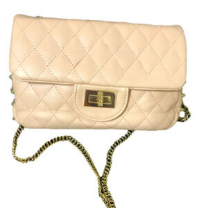 SHOULDER strap bag medium,quilted ,peach  spike studded .